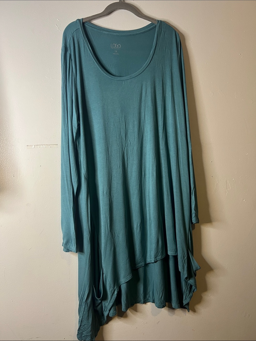 LOGO by Lori Goldstein Teal Asymmetrical Long Sleeve Tunic TOP Size 1X